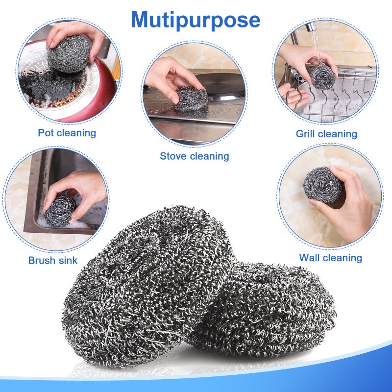 ovwo 12Pack Upgraded Steel Wool Scrubbers - Premium Stainless Steel Scrubber, Metal Scouring Pads, Steel Wool Pads, Kitchen Cleaner, Heavy Duty Cleaning Supplies - Especially for Tough Cleaning - Image 5